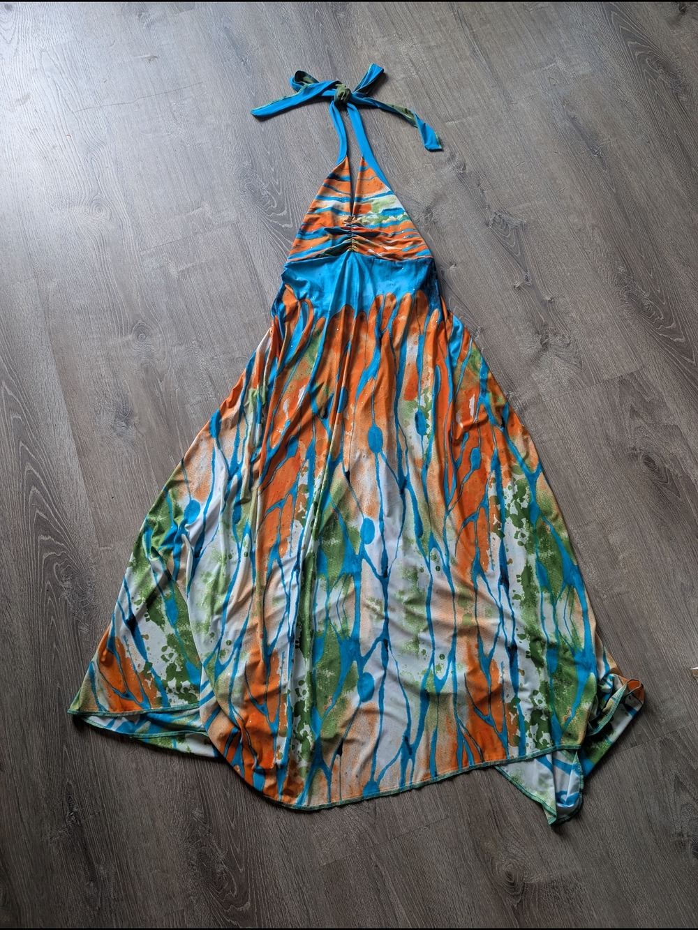 Halter Maxi Dress in Blue & Orange - Unbranded